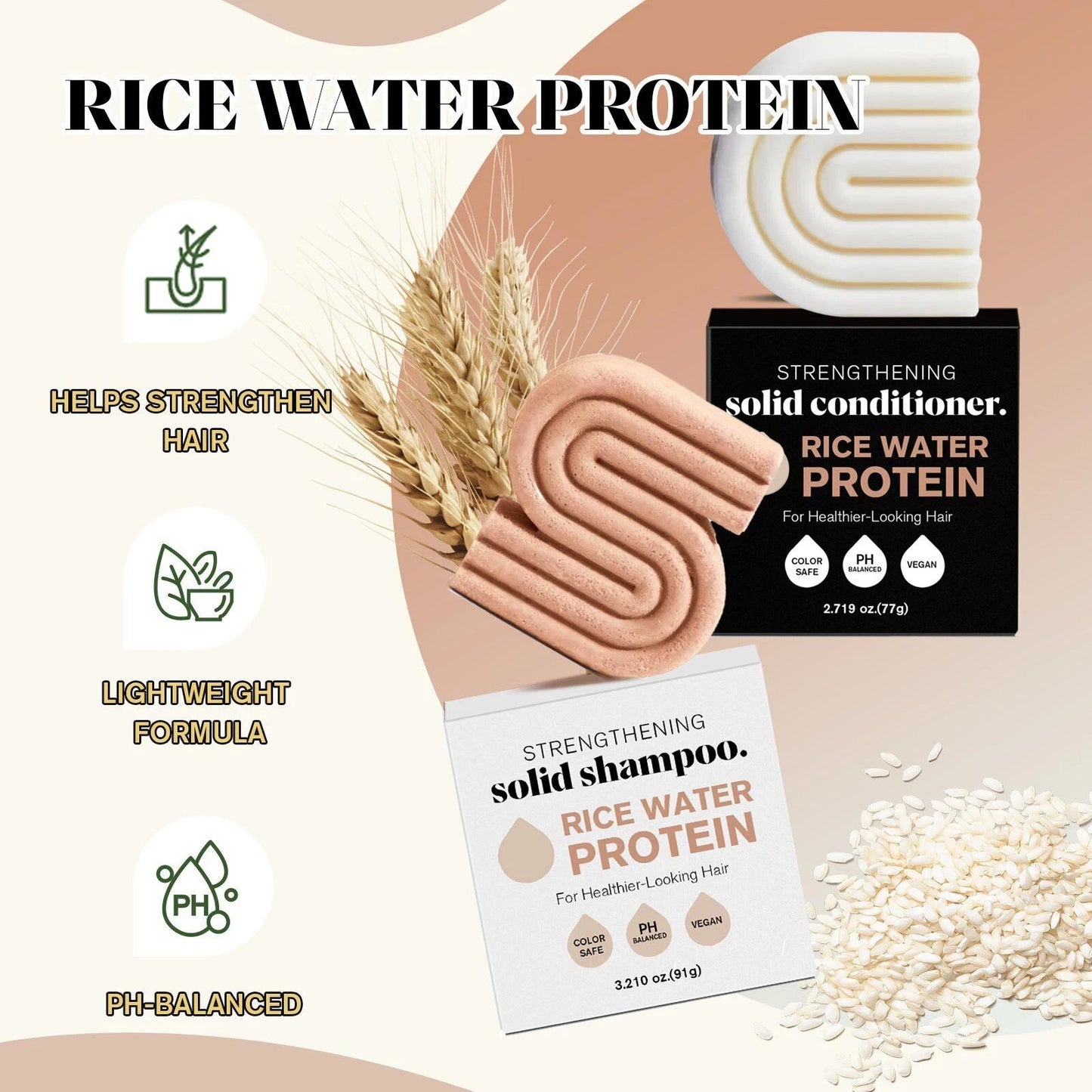 Rice Water Shampoo & Conditioner Bar Combo for Hair Growth